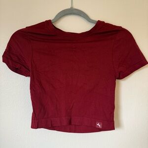 JoyLab Burgundy Cropped back cutout Tee